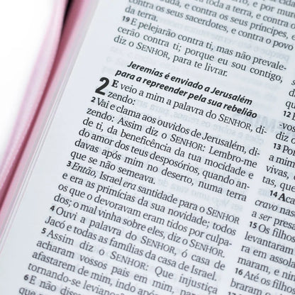 BIBLIA ARC ROSA LUXO COM FECHO