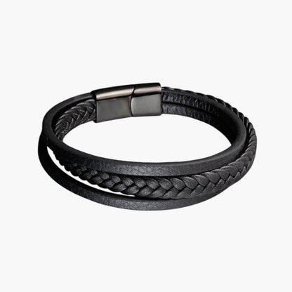 Pulseira de Couro e Aço Inoxidável