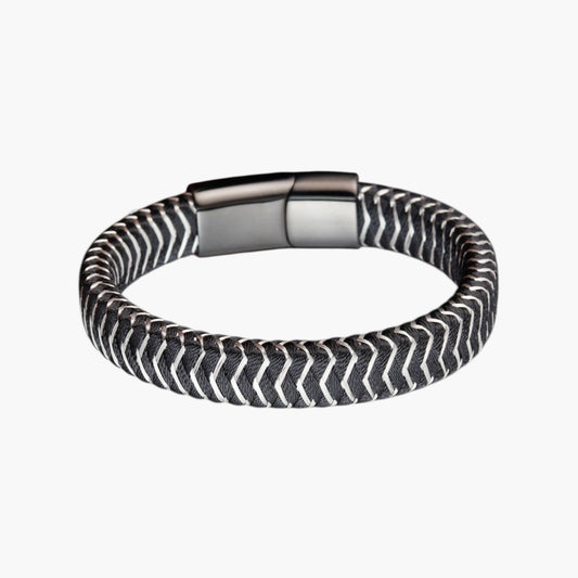 Pulseira de Couro e Aço Inoxidável