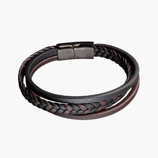 Pulseira de Couro e Aço Inoxidável
