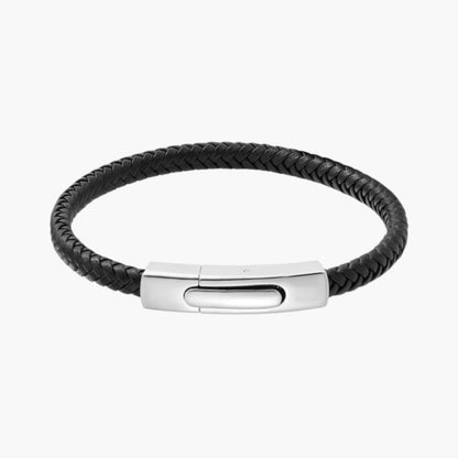 Pulseira de Couro e Aço Inoxidável 316L