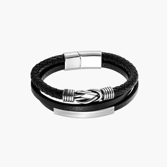 Pulseira de Couro e Aço Inoxidável