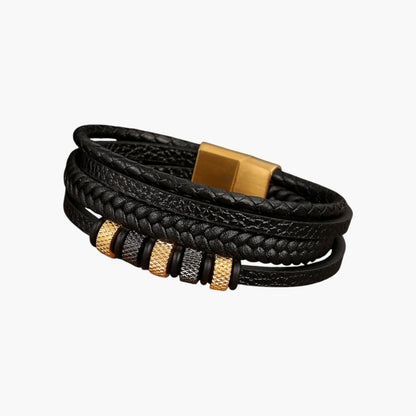 Pulseira de Couro e Aço Inoxidável
