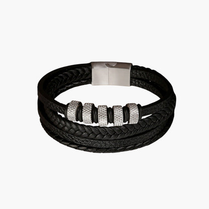 Pulseira de Couro e Aço Inoxidável