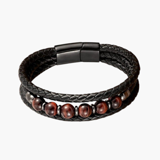Pulseira de Couro e Pedra Natural