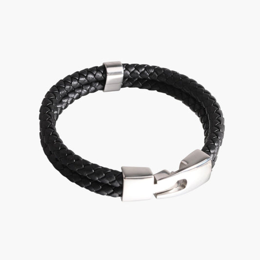Pulseira de Couro e Aço Inoxidável