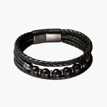 Pulseira de Couro e Pedra Natural