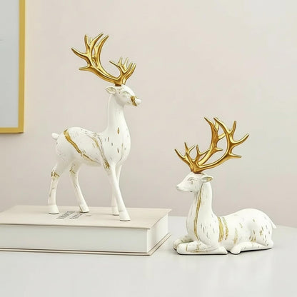 CONJUNTO DE CERVOS DECORATIVOS WHITE & GOLD (2 PEÇAS)