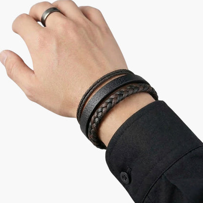 Pulseira de Couro e Aço Inoxidável