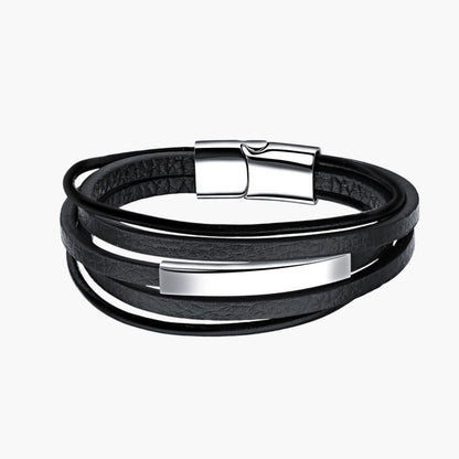 Pulseira de Couro e Aço Inoxidável