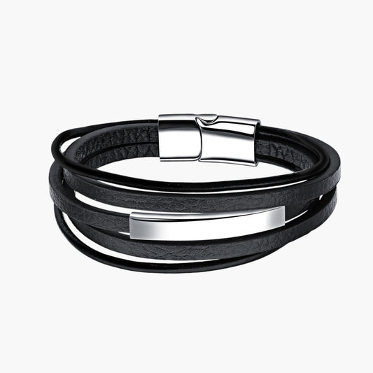 Pulseira de Couro e Aço Inoxidável