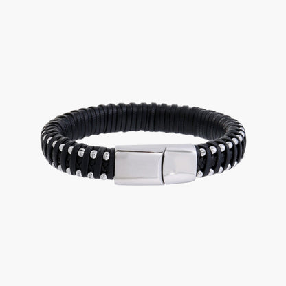 Pulseira de Couro e Aço Inoxidável
