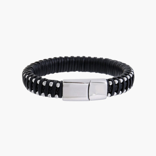 Pulseira de Couro e Aço Inoxidável