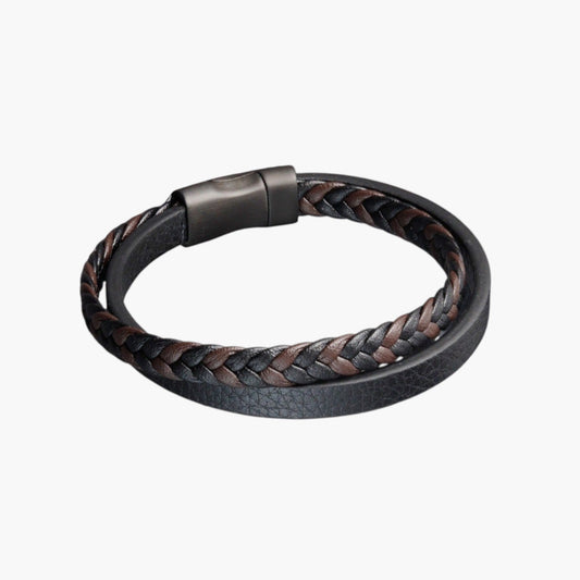 Pulseira de Couro e Aço Inoxidável