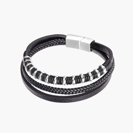 Pulseira de Couro e Aço Inoxidável