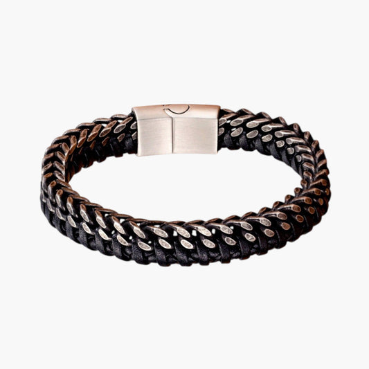 Pulseira de Couro e Aço Inoxidável