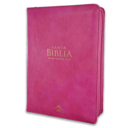 BÍBLIA RVR60 PORTÁTIL, LETRA GRANDE (FONTE TAMANHO 11), CAPA EM IMITAÇÃO DE COURO COM ZÍPER, COR FÚCSIA.