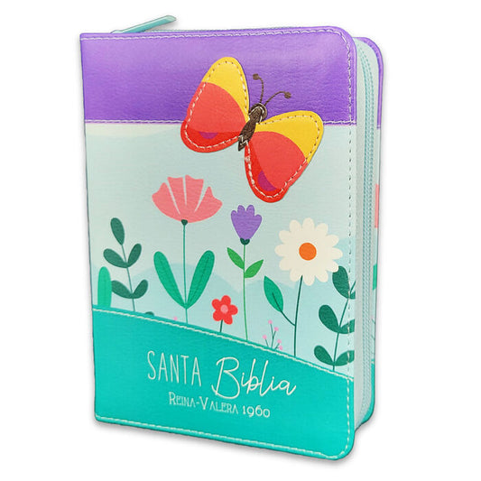BÍBLIA RVR60 DE BOLSO PRIMOR LILÁS/AZUL/TURQUESA BORBOLETA COM FECHO