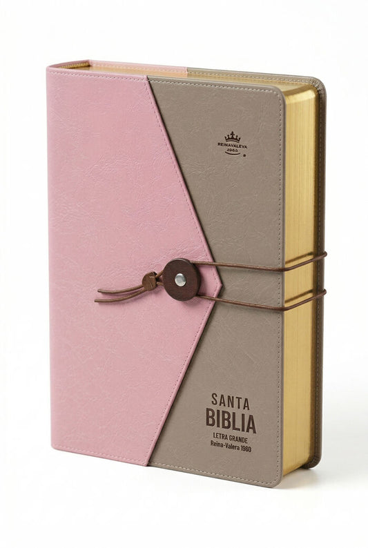 BÍBLIA RVR60 TAMANHO DE MÃO LETRA GRANDE, COM FECHO JAPONÊS ROSA/MARROM