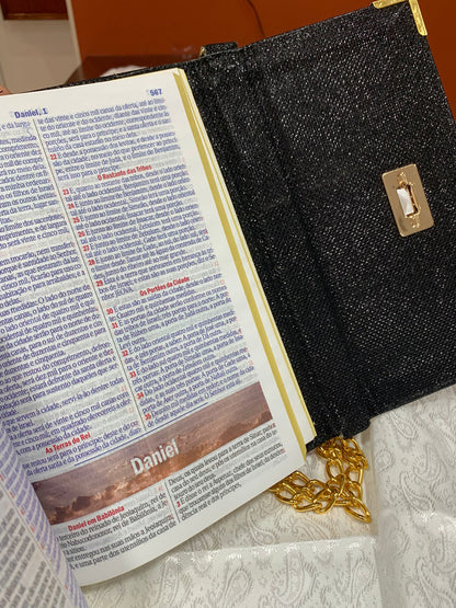 BIBLIA RC BOLSA COM ALÇA PRETA BRILHANTE