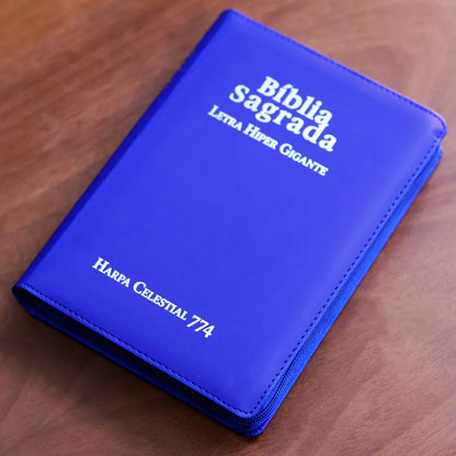 BIBLIA SAGRADA ARC LETRA HIPER GIGANTE CAPA LUXO AZUL COM FECHO