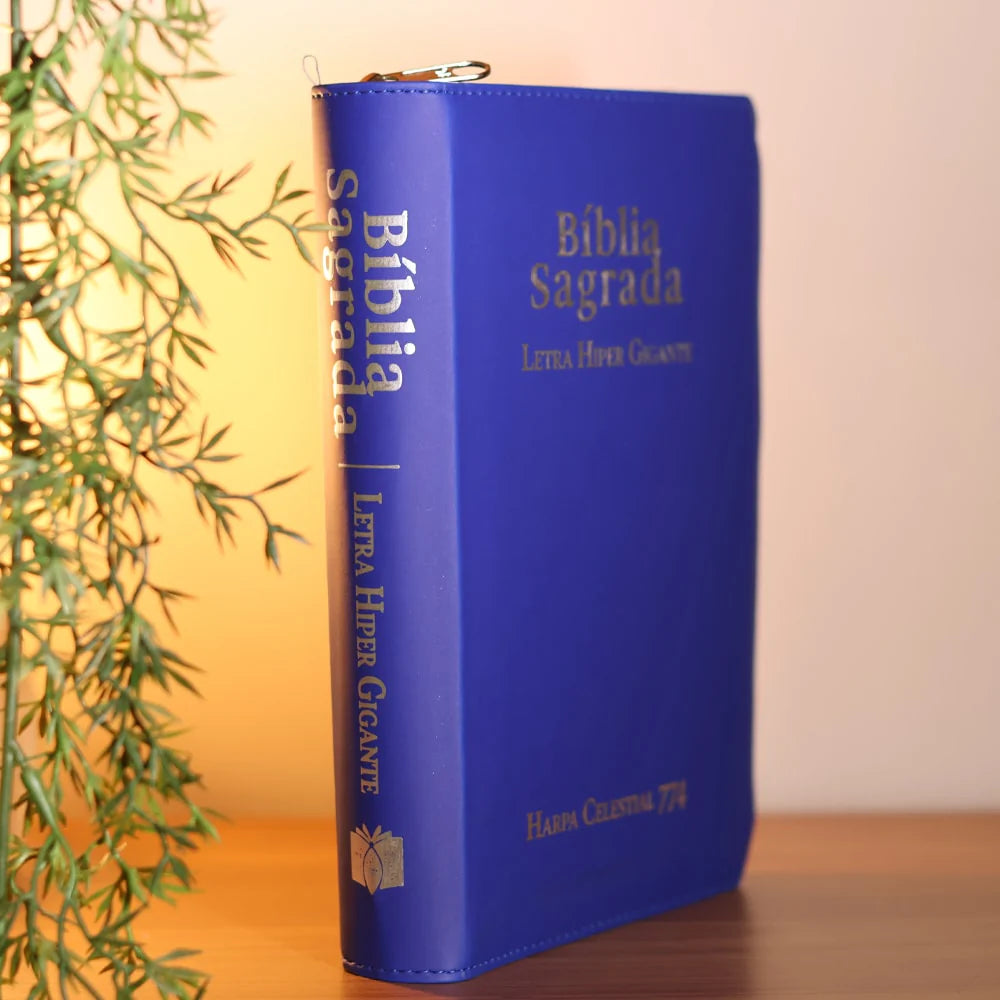BIBLIA SAGRADA ARC LETRA HIPER GIGANTE CAPA LUXO AZUL COM FECHO