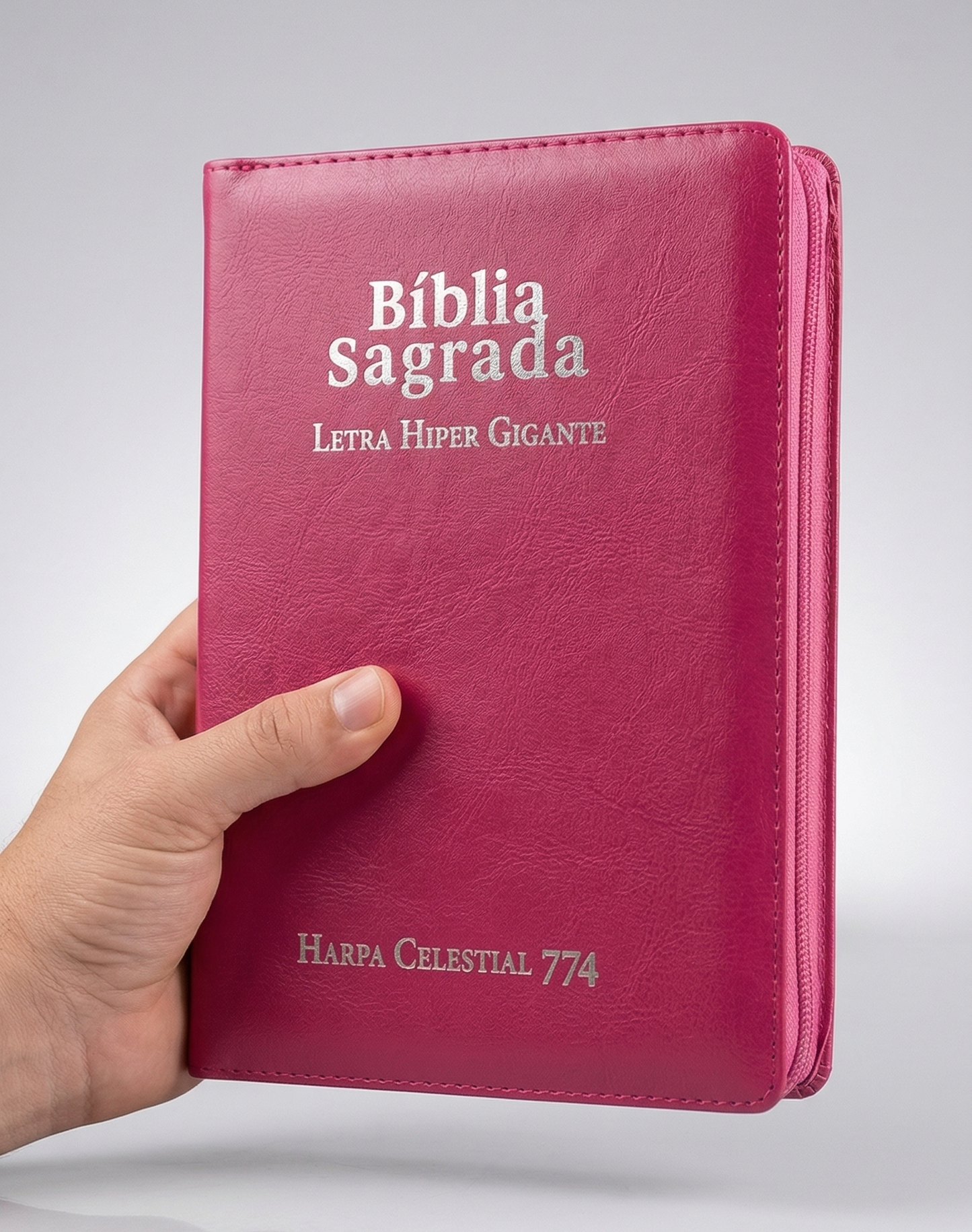 BÍBLIA SAGRADA ARC LETRA HIPERGIGANTE CAPA LUXO PINK COM FECHO E HARPA