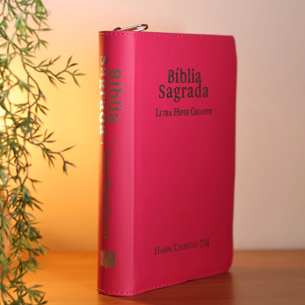 BÍBLIA SAGRADA ARC LETRA HIPERGIGANTE CAPA LUXO PINK COM FECHO E HARPA