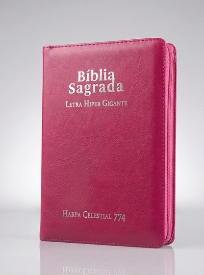 BÍBLIA SAGRADA ARC LETRA HIPERGIGANTE CAPA LUXO PINK COM FECHO E HARPA
