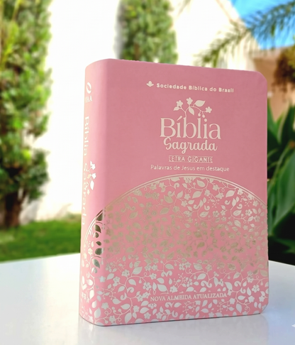 BÍBLIA SAGRADA ARC LETRA GIGANTE COMPACTA – CAPA PINK COM FLORES