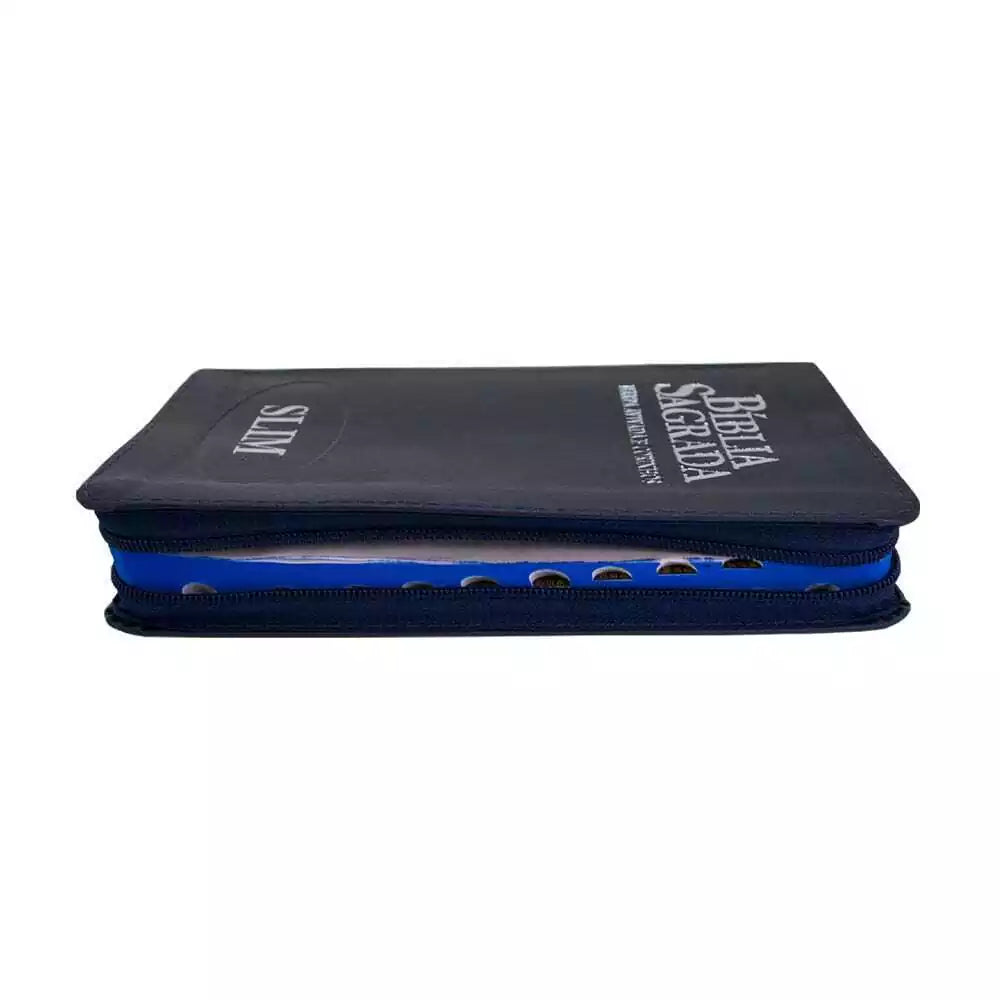 BIBLIA SAGRADA SLIM COM HARPA FECHO AZUL