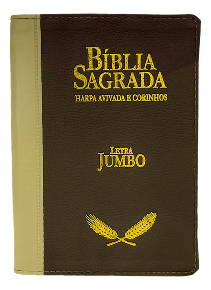 BÍBLIA ARC LETRA JUMBO COM HARPA AVIVADA E CORINHOS - CAPA BEGE E MARROM