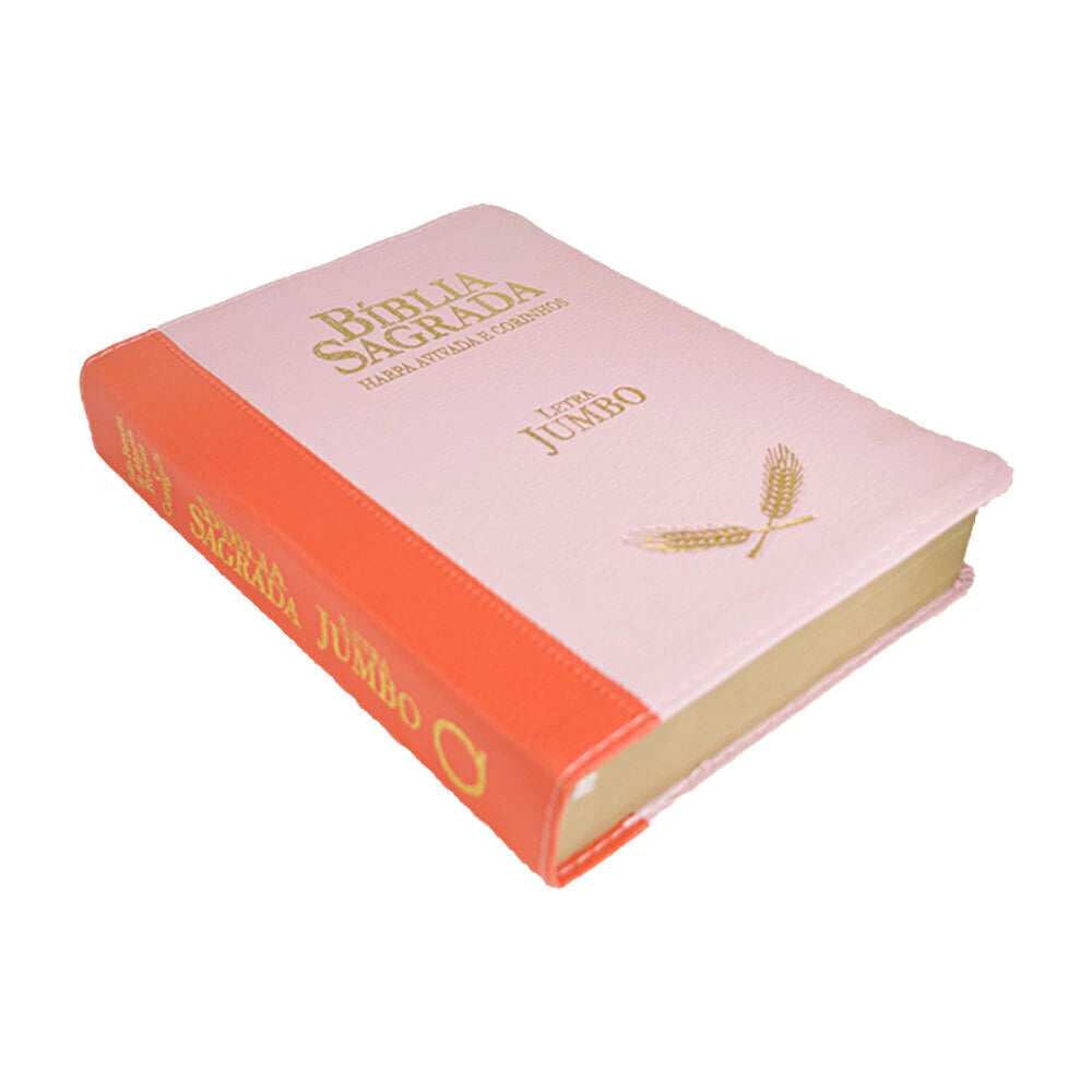 BÍBLIA ARC LETRA JUMBO COM HARPA AVIVADA E CORINHOS - CAPA LARANJA E ROSA