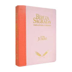 BÍBLIA ARC LETRA JUMBO COM HARPA AVIVADA E CORINHOS - CAPA LARANJA E ROSA