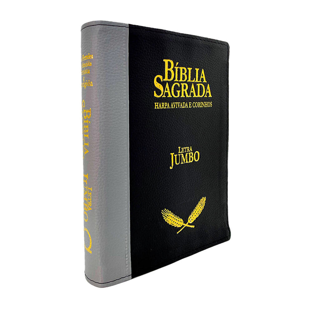 BÍBLIA ARC LETRA JUMBO COM HARPA AVIVADA E CORINHOS - CAPA CINZA E PRETA