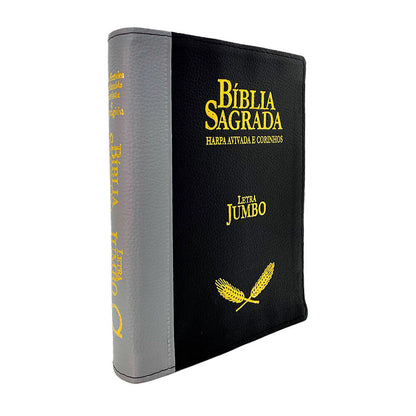 BÍBLIA ARC LETRA JUMBO COM HARPA AVIVADA E CORINHOS - CAPA CINZA E PRETA