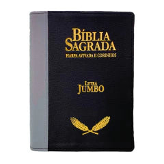 BÍBLIA ARC LETRA JUMBO COM HARPA AVIVADA E CORINHOS - CAPA CINZA E PRETA
