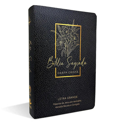 Bíblia Grande Harpa Cristã Popular Letra Gigante Floral Preta (CPAD)