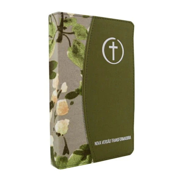BÍBLIA SAGRADA NVT PLENA PRIMAVERA DUOTONE - CAPA LUXO TECIDO VERDE CRUZ BRANCA