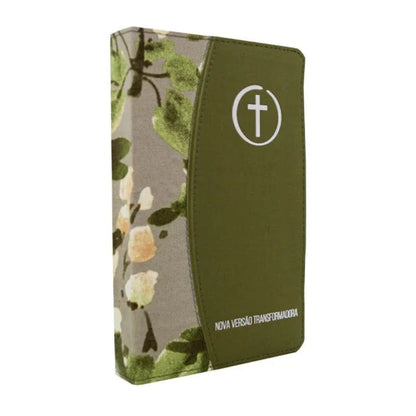 BÍBLIA SAGRADA NVT PLENA PRIMAVERA DUOTONE - CAPA LUXO TECIDO VERDE CRUZ BRANCA