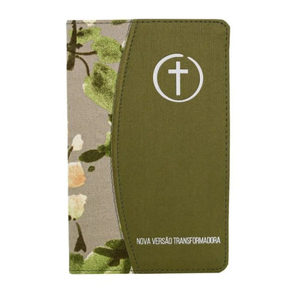BÍBLIA SAGRADA NVT PLENA PRIMAVERA DUOTONE - CAPA LUXO TECIDO VERDE CRUZ BRANCA