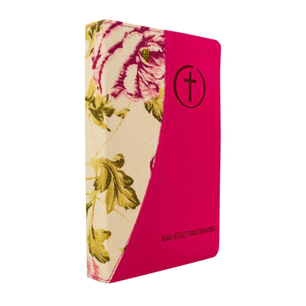 BÍBLIA SAGRADA NVT PLENA PRIMAVERA DUOTONE - CAPA LUXO TECIDO E ROSA