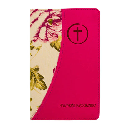 BÍBLIA SAGRADA NVT PLENA PRIMAVERA DUOTONE - CAPA LUXO TECIDO E ROSA