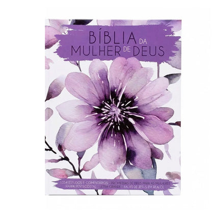 BÍBLIA DA MULHER DE DEUS | ARC | HARPA PENTECOSTAL | LETRA GRANDE | CAPA DURA FLORES LILÁS