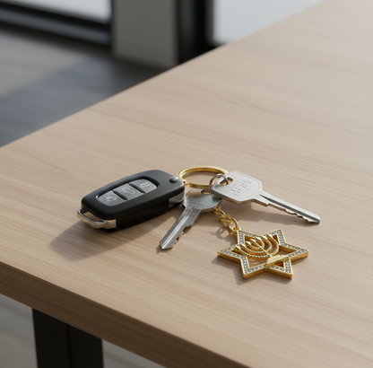 CHAVEIRO ESTRELA DE DAVI E MENORÁ