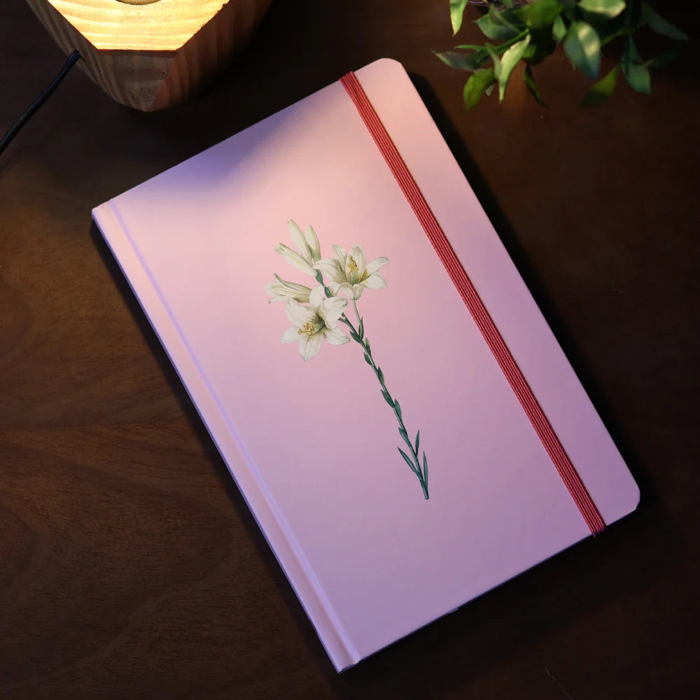 CADERNO MOLESKINE ROSA | COM PAUTA | CAPA LÍRIOS