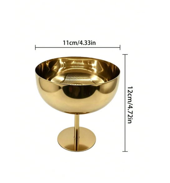 TAÇA REDONDA EM AÇO INOXIDÁVEL DOURADO COM PÉ ALTO
