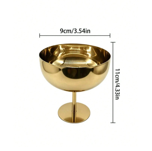 TAÇA REDONDA EM AÇO INOXIDÁVEL DOURADO COM PÉ ALTO