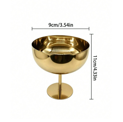 TAÇA REDONDA EM AÇO INOXIDÁVEL DOURADO COM PÉ ALTO