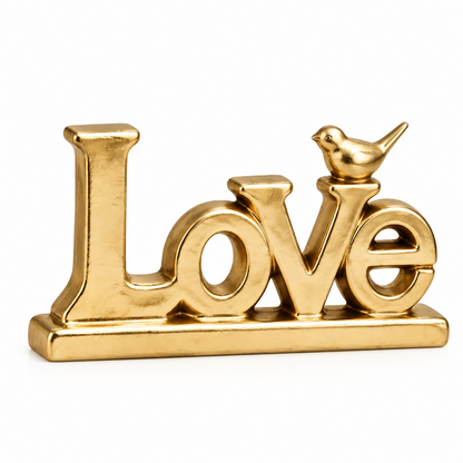 Objeto Decorativo Palavra "Love" com Passarinho – Dourado